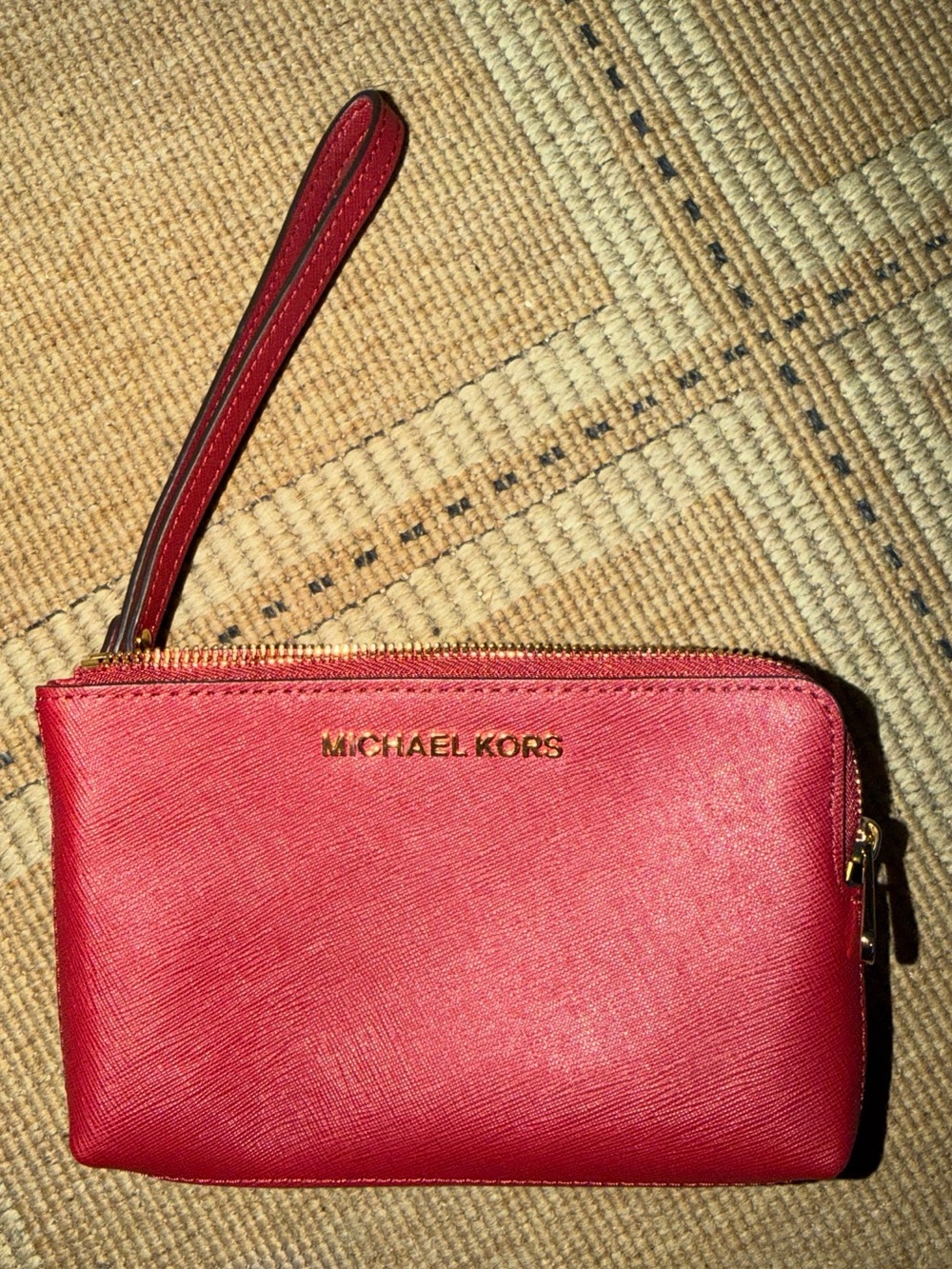 NWOT Michael Kors Red Saffiano Leather Wristlet Clutch with Gold Hardware